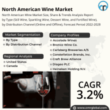 a poster for the north american wine market with a picture of a person pouring wine into a glass