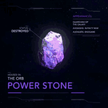 a purple and white rock with the words power stone on it