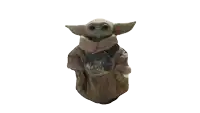 a baby yoda wearing a sweater with a skull on it