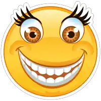 a cartoon smiley face with a large smile and lashes