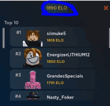 a screenshot of a video game with the number 1890 elo on top