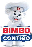 a logo for bimbo contigo with a white teddy bear