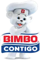 a logo for bimbo contigo with a white teddy bear