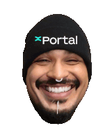 a man wearing a black beanie with portal written on it