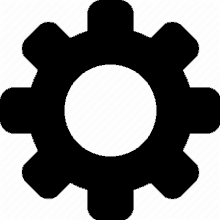 a black gear icon with a circle in the middle .