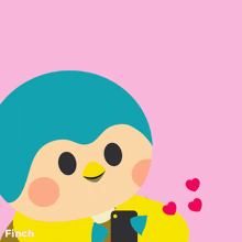 a penguin holding a cell phone with the words love ping above it