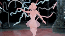 a cartoon woman in a pink dress is dancing on a dance floor