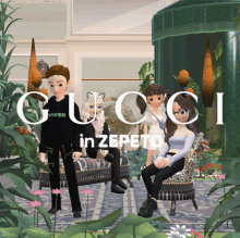 an advertisement for gucci in zepeto shows a group of cartoon characters