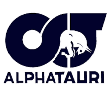 a blue and white logo for alphatauri with a bull in the middle