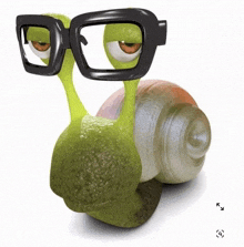 a cartoon snail wearing a pair of glasses looks tired