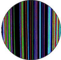 a circle with a rainbow of colored stripes on a black background