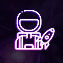 a neon sign of an astronaut with a rocket in his hand .