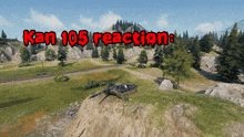 a video game scene with the words kan 105 reaction in red