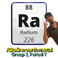 a man giving a thumbs up next to the periodic table symbol for radium 226