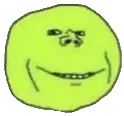 a cartoon drawing of a green smiley face with braces .