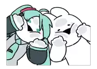 a cartoon drawing of hatsune miku and a white bunny