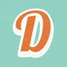 the letter d is orange and white with a white outline on a green background .