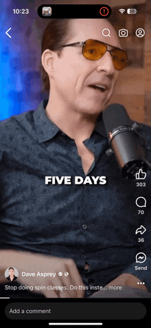 a video of a man talking into a microphone with the words five days