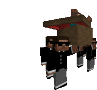 a group of minecraft characters are carrying a large wooden object