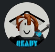 a roblox character is wearing a black shirt with the word ready on it