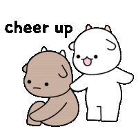 a cartoon of two bears sitting next to each other with the words `` cheer up '' written on the bottom .