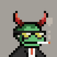 a pixel art of a monster wearing a suit and tie smoking a cigarette