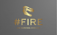 a logo for #fire ark survival evolved with a gold dinosaur head