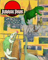 a poster for jurassic park has a collage of dinosaurs