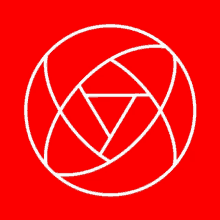 a red background with a white circle with a triangle in it