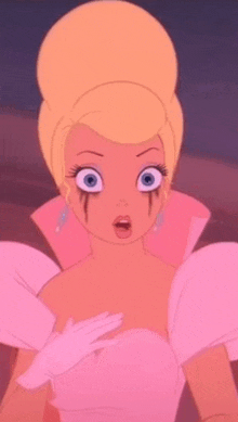 a close up of a cartoon character with tears running down her face .