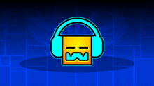 a blue and yellow icon with headphones on it