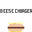 a pixel art illustration of a hamburger with the words `` beese charger '' written on it .