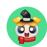 a cartoon character with a top hat and scarf