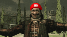 a man wearing a red mario hat says it 's a me mario '