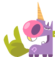 a purple unicorn with a pink bubble in its mouth