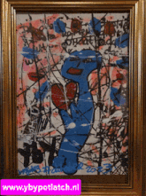 a painting in a gold frame with the website www.ybypotlatch.nl on the bottom