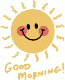 a cartoon sun with a smiley face and the words good morning written below it