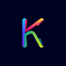 a rainbow colored letter k on a dark blue background .