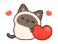 a cartoon cat is holding a red heart in its paw