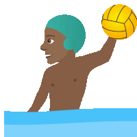 a man in a blue swim cap is holding a yellow water polo ball