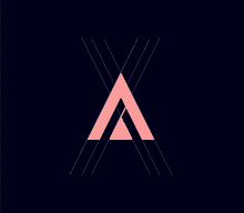 the letter a is surrounded by lines and has a pink gradient