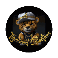 a logo for tigerhood collections with a tiger wearing a baseball cap