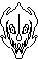 a black and white pixel art drawing of a skull with a crown on it .