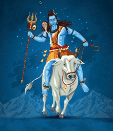 a cartoon of a deity riding a cow