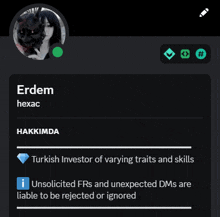 a screenshot of a person 's profile that says erdem hexac