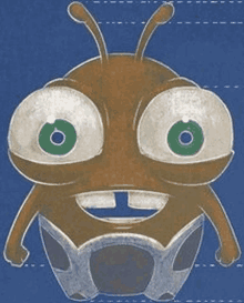 a drawing of a bug with big green eyes