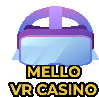 a logo for mello vr casino with a purple and blue headset