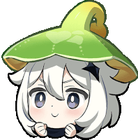 a cartoon of a girl wearing a green mushroom hat