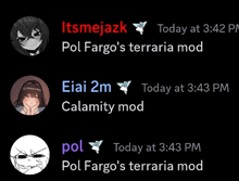 a screenshot of a conversation between itsmejazk and pol fargo