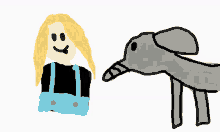 a drawing of a woman and an elephant with a smiley face